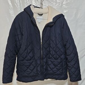 Old Navy Navy Blue Quilted Puffer Jacket with Cream Lining